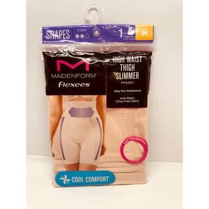 Women Maidenform Firm Flexees Beige High Waist Thigh Slimmer Cool Comfort Size M